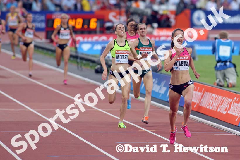 Shannon Rowbury wins the 3000 metres,  2013 IAAF Diamond League, Sainsbury's Anniversary Games, Queen Elizabeth Olympic Park, London.